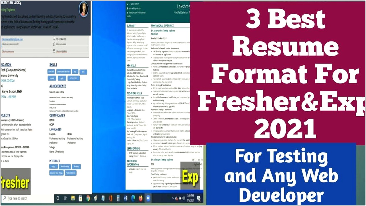 Sample Resume Format For Freshers In Testing