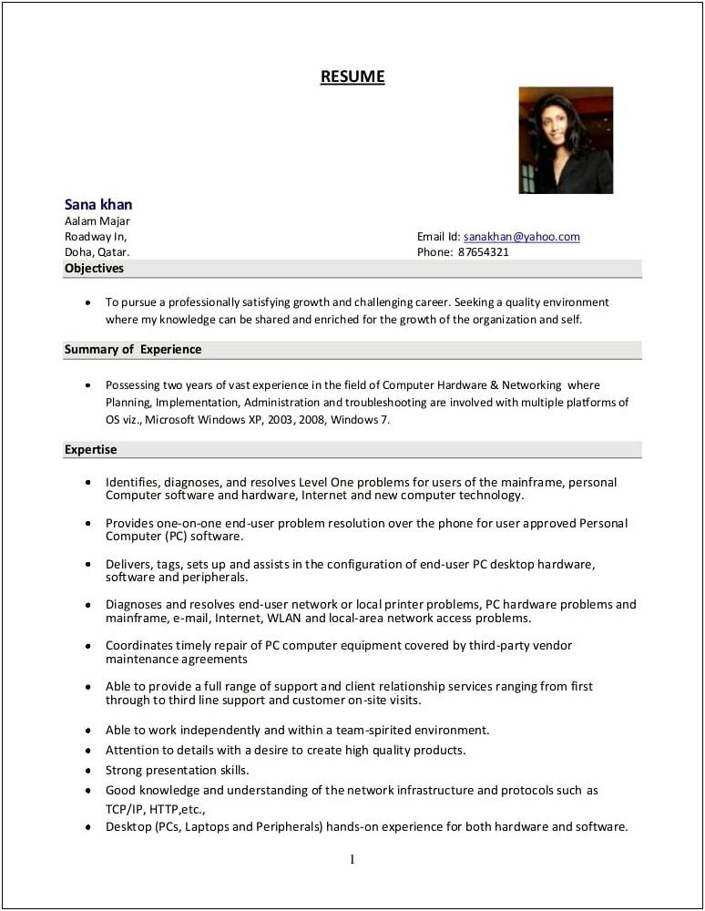Sample Resume Format For Linux System Administrator