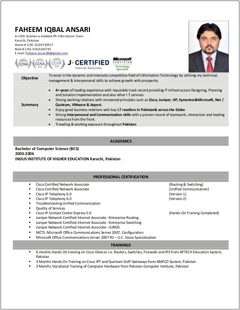 Sample Resume Format For Telecom Engineers