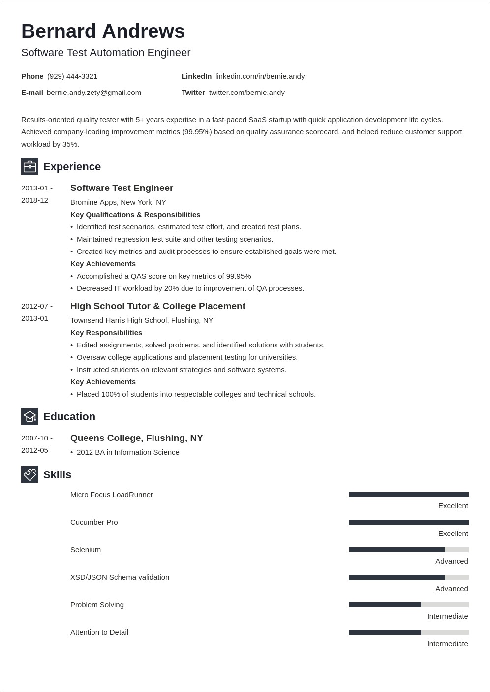 Sample Resume Format For Test Engineer