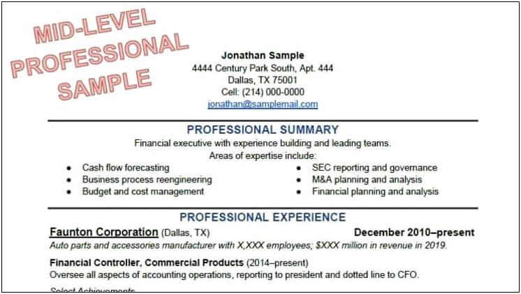 Sample Resume Formats For Mid Level
