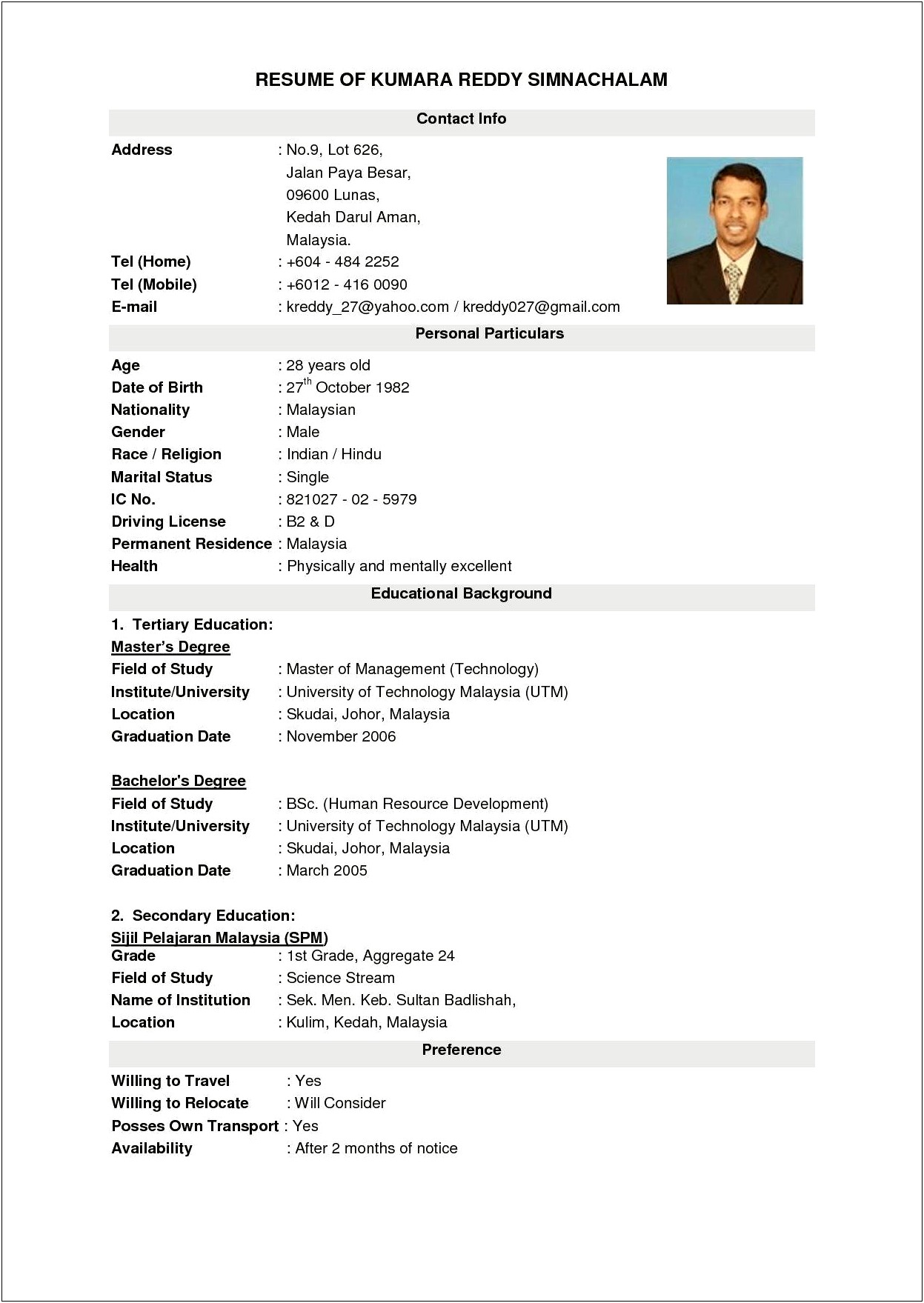 Sample Resume Formats To Fit Alot Of Information