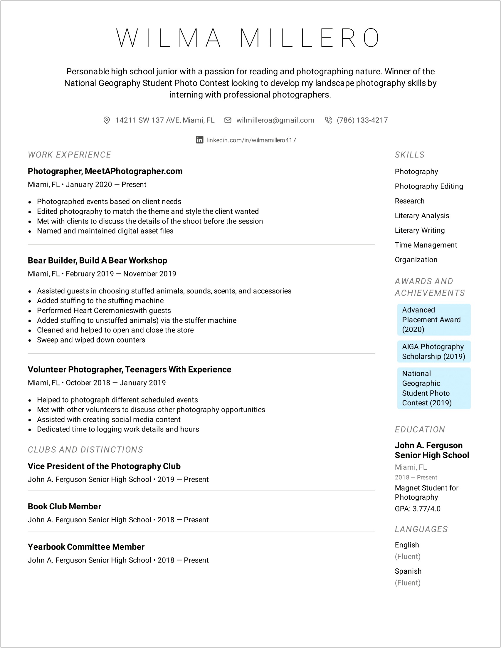Sample Resume From A High School Student