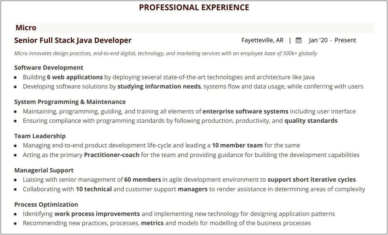 Sample Resume Java Developer 2 Years Experience