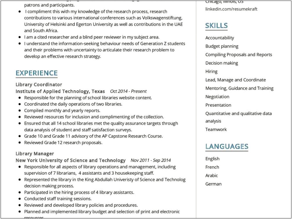 Sample Resume Library Assistant Director Resume