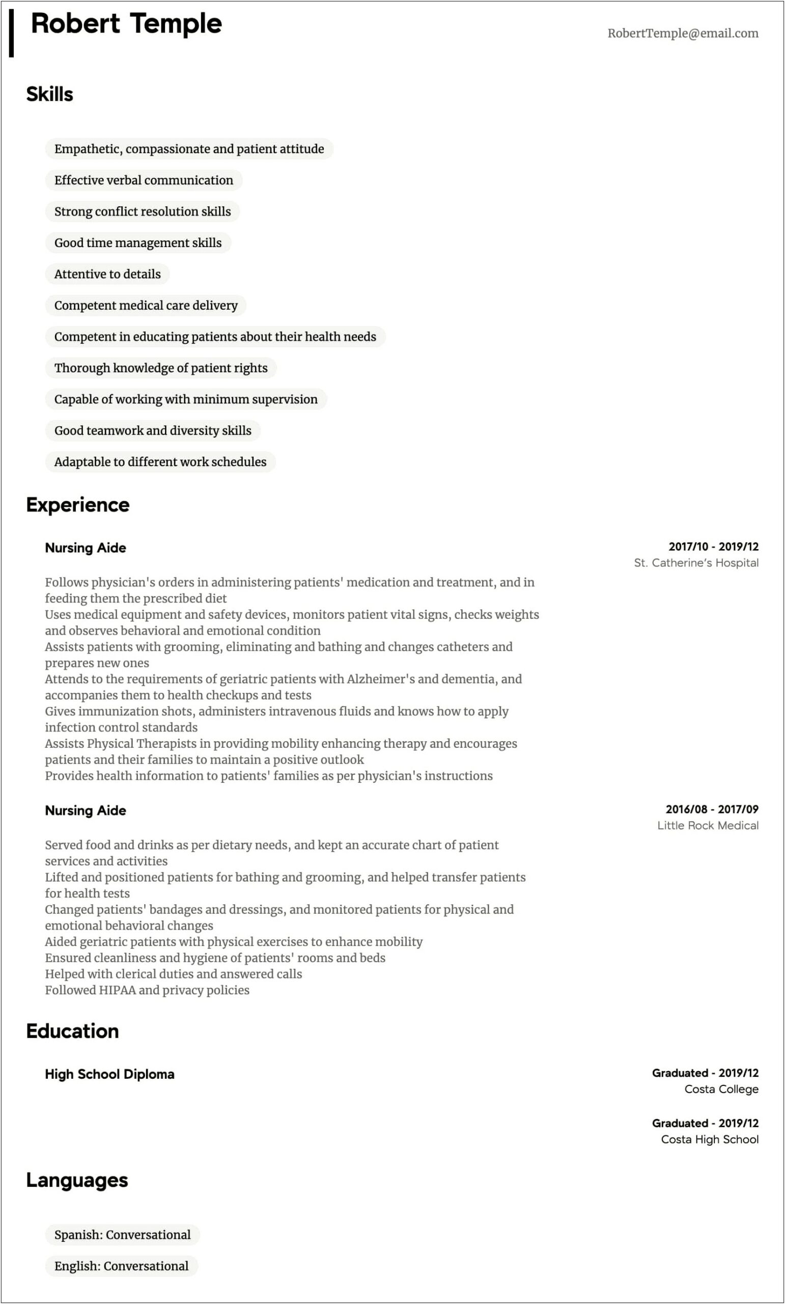 Sample Resume Nursing Assistant Entry Level