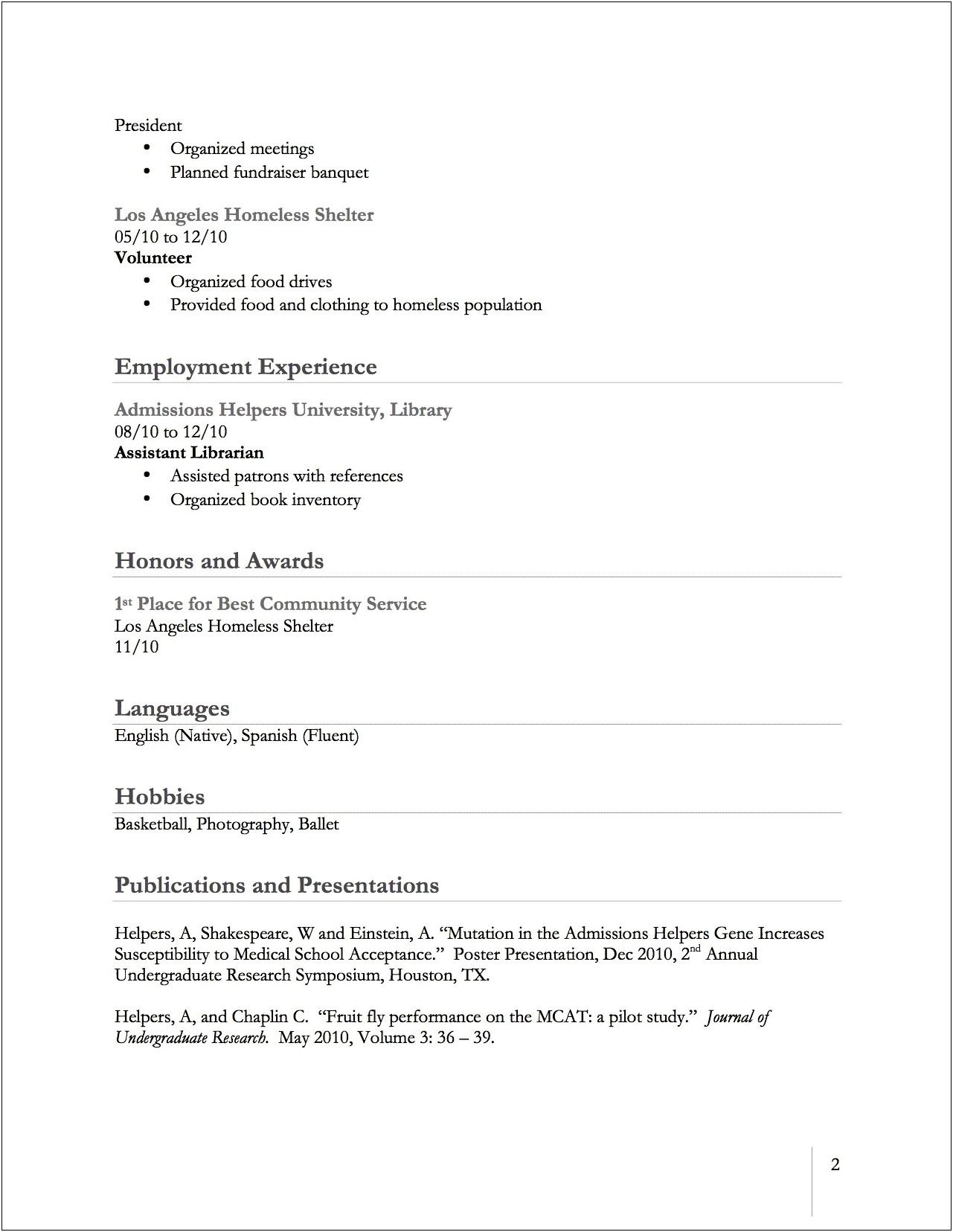 Sample Resume Objective For Colloge Of Pharmacy Application