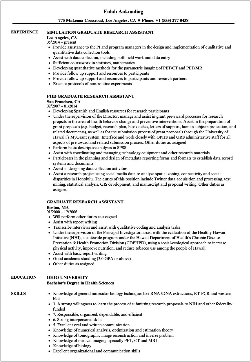 Sample Resume Objective For Master's Program