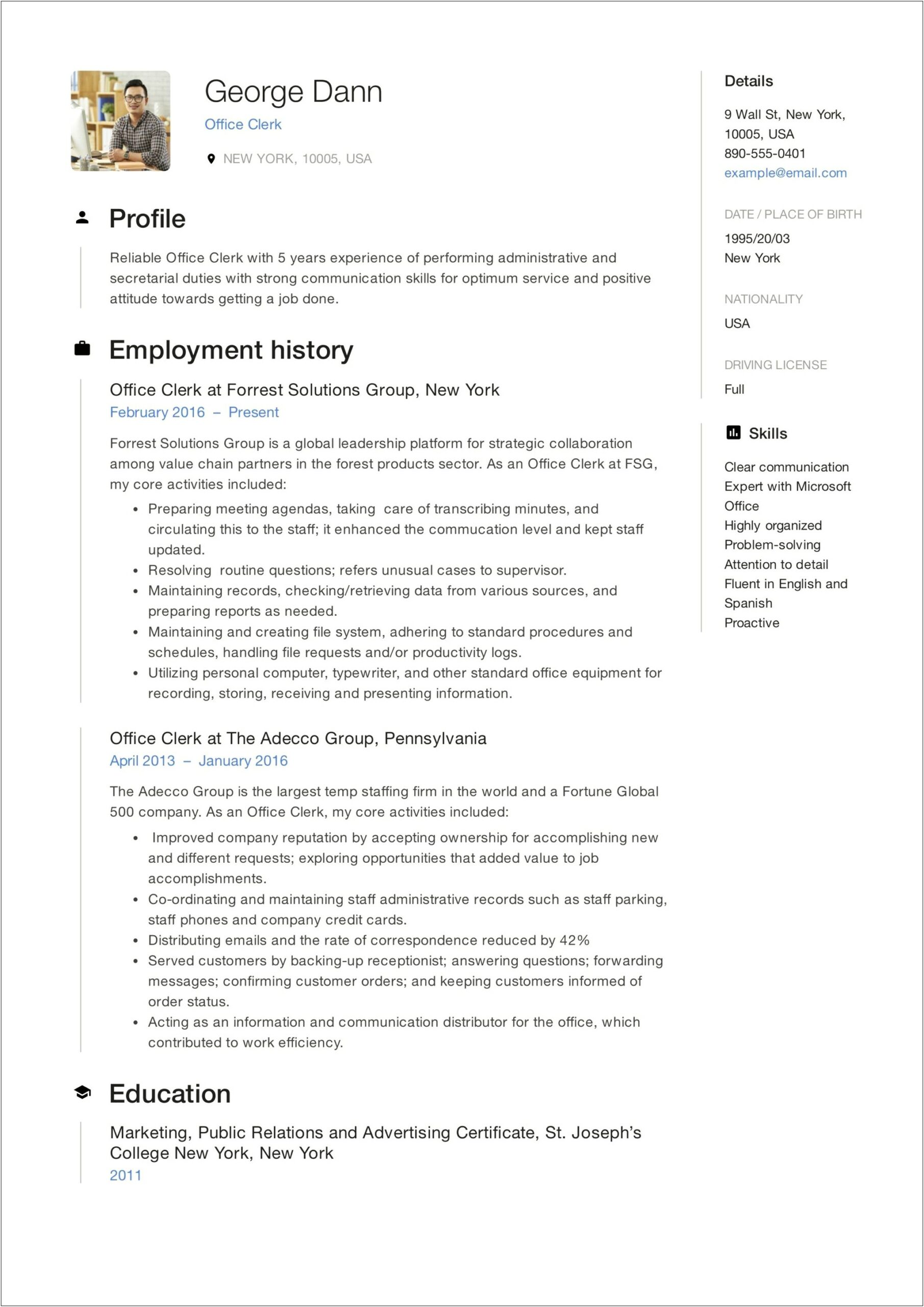 Sample Resume Objective For Office Staff