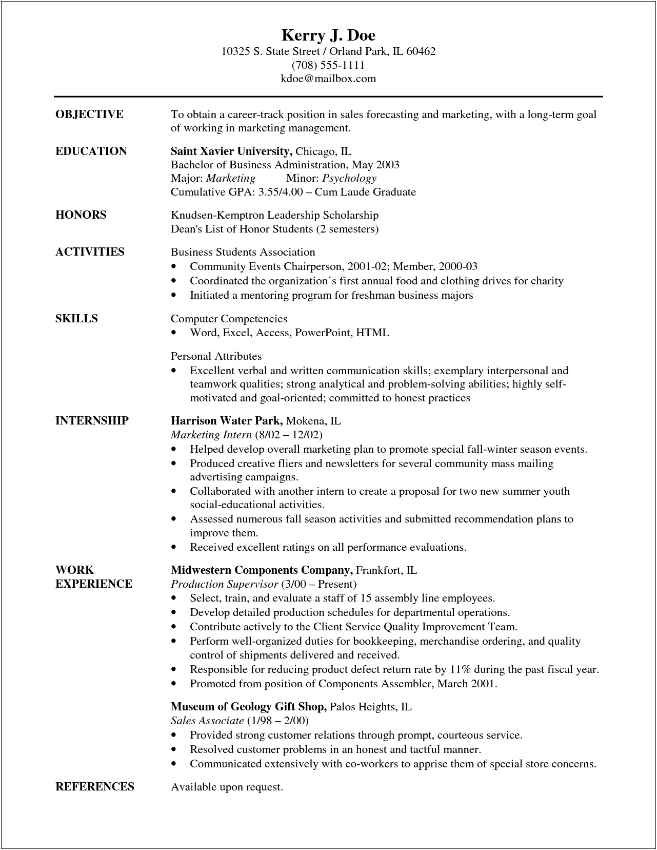 Sample Resume Objective For Seasonal Job