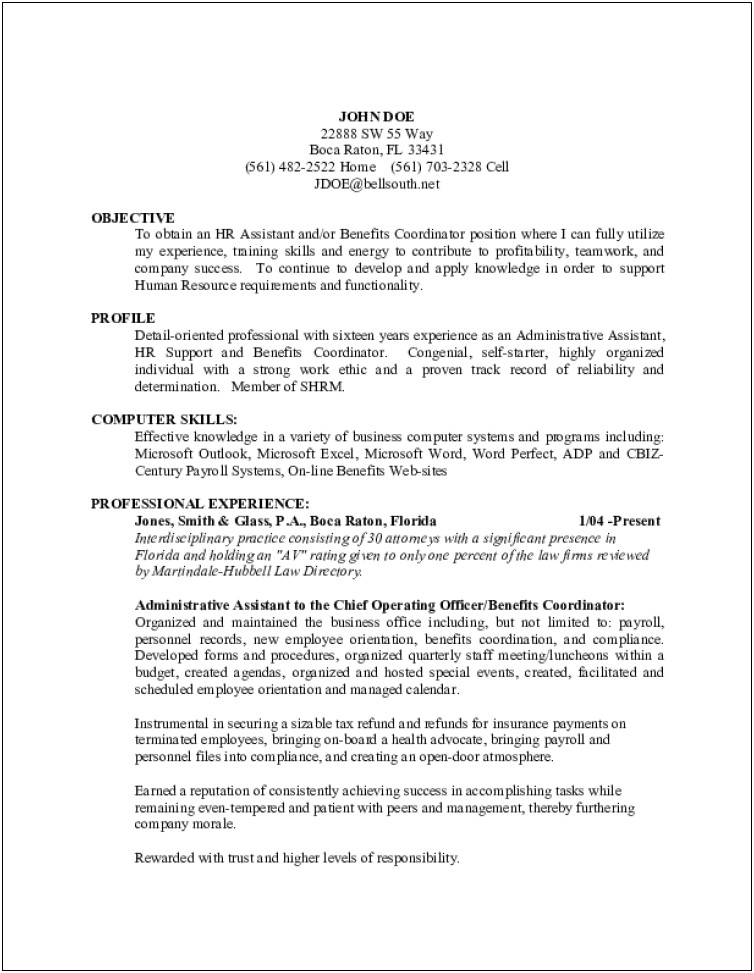 Sample Resume Objectives For Administrative Assistant Position