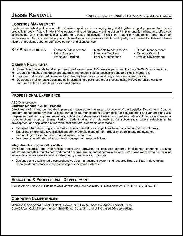 Sample Resume Objectives For Business Management