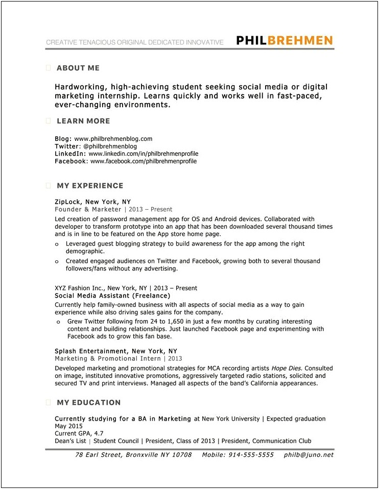 Sample Resume Objectives For Summer Internships