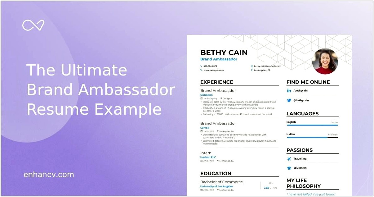 Sample Resume Of A Brand Ambassador