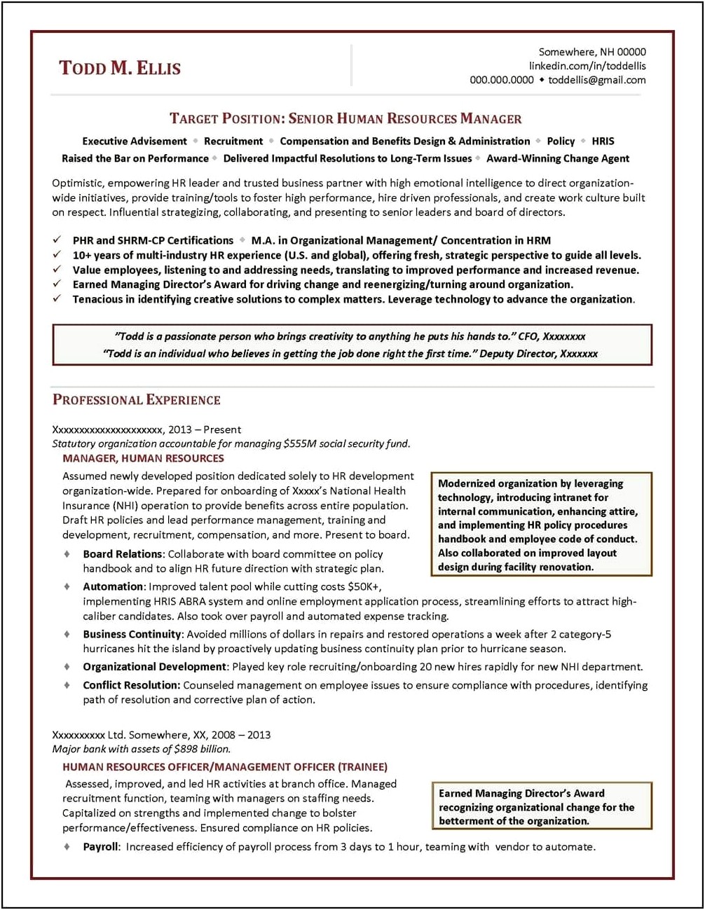 Sample Resume Of A Hr Executive