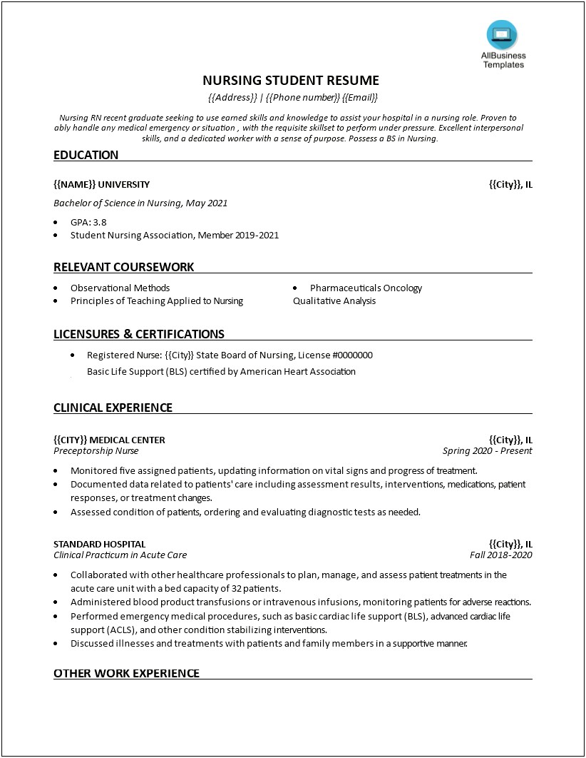 Sample Resume Of A Nurse Applicant