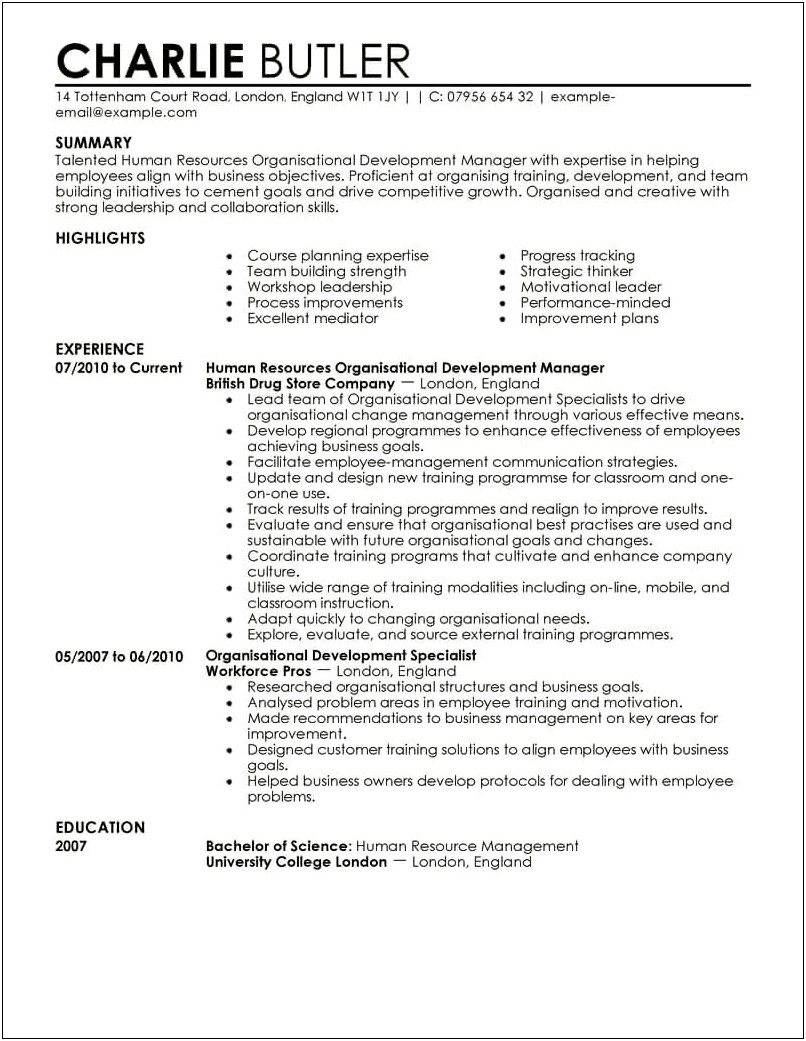 Sample Resume Of A Od Consultant