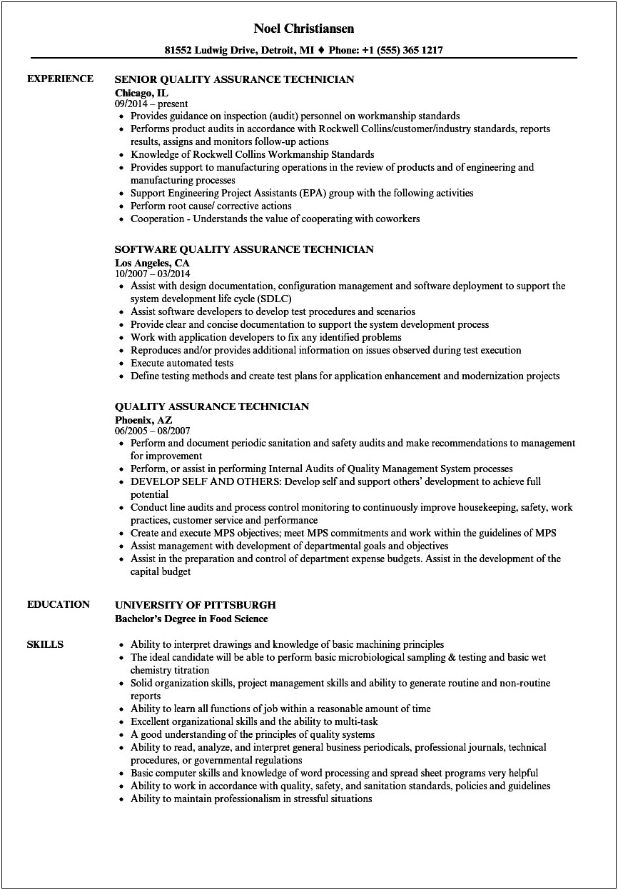 Sample Resume Of A Prepress Quality Control Technician