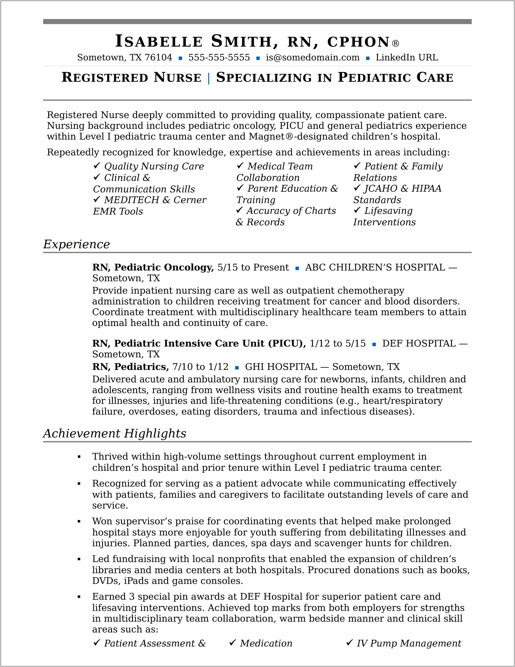 Sample Resume Of A Private Nurse