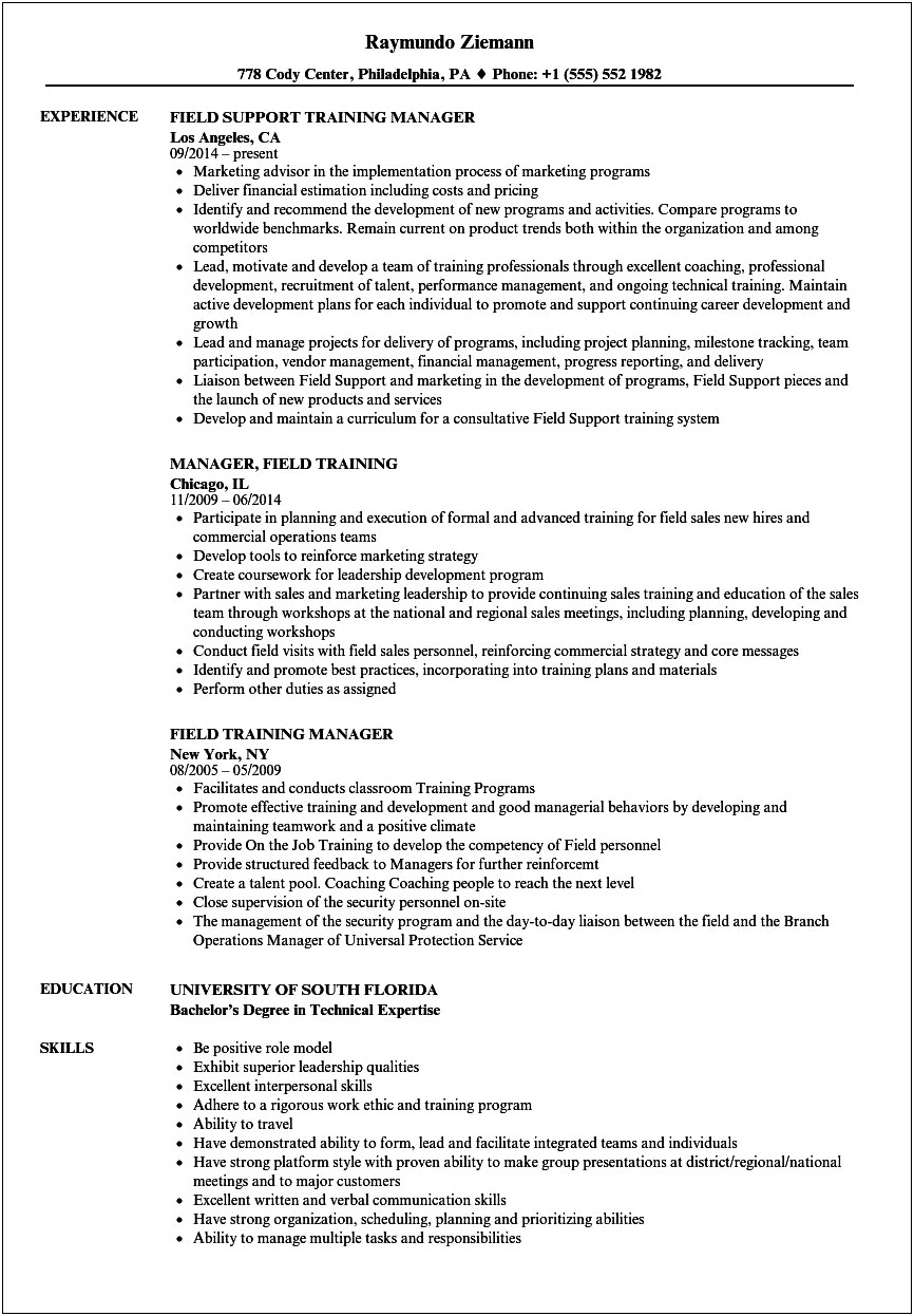 Sample Resume Of A Training Manager