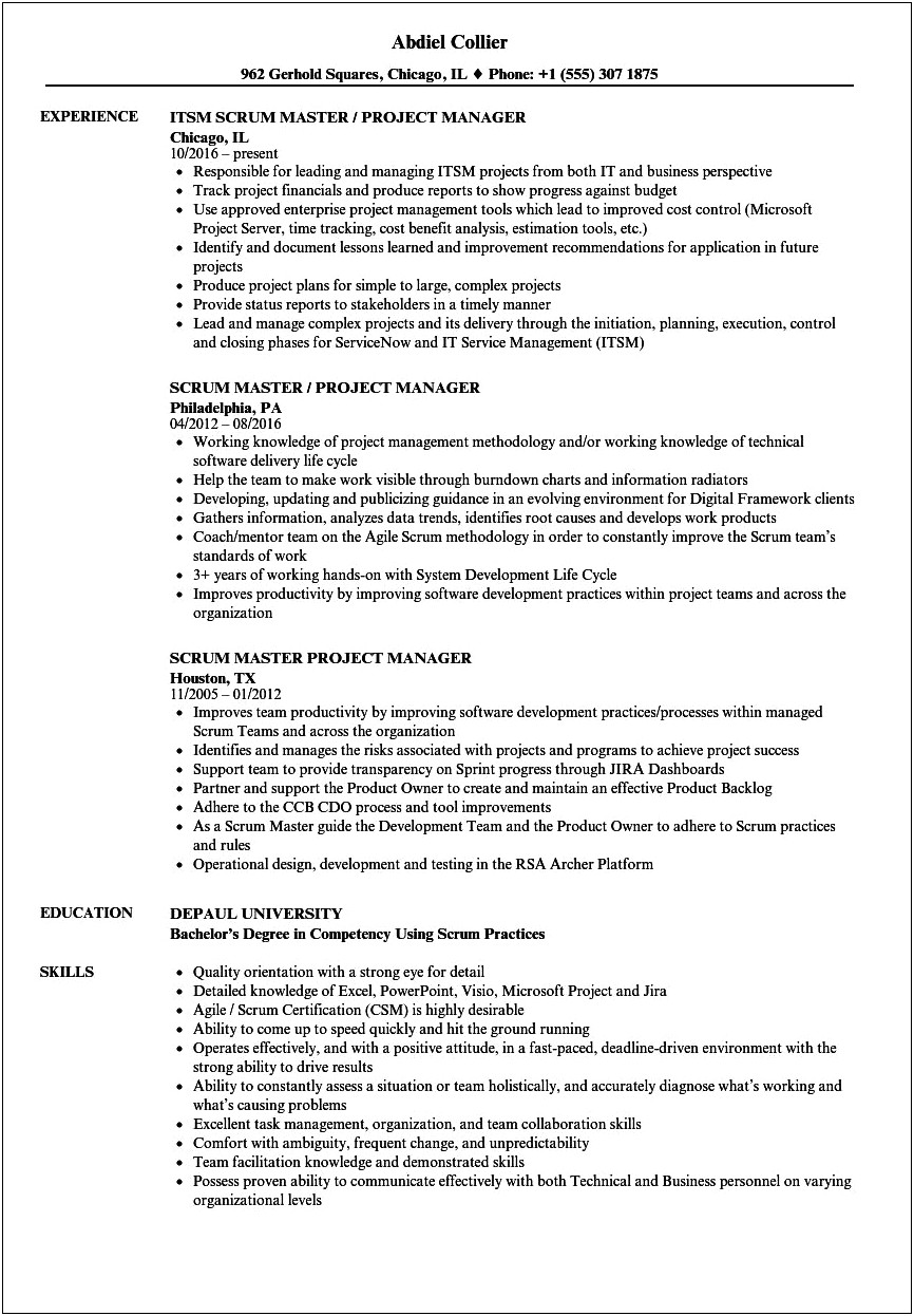 Sample Resume Of Agile Project Manager