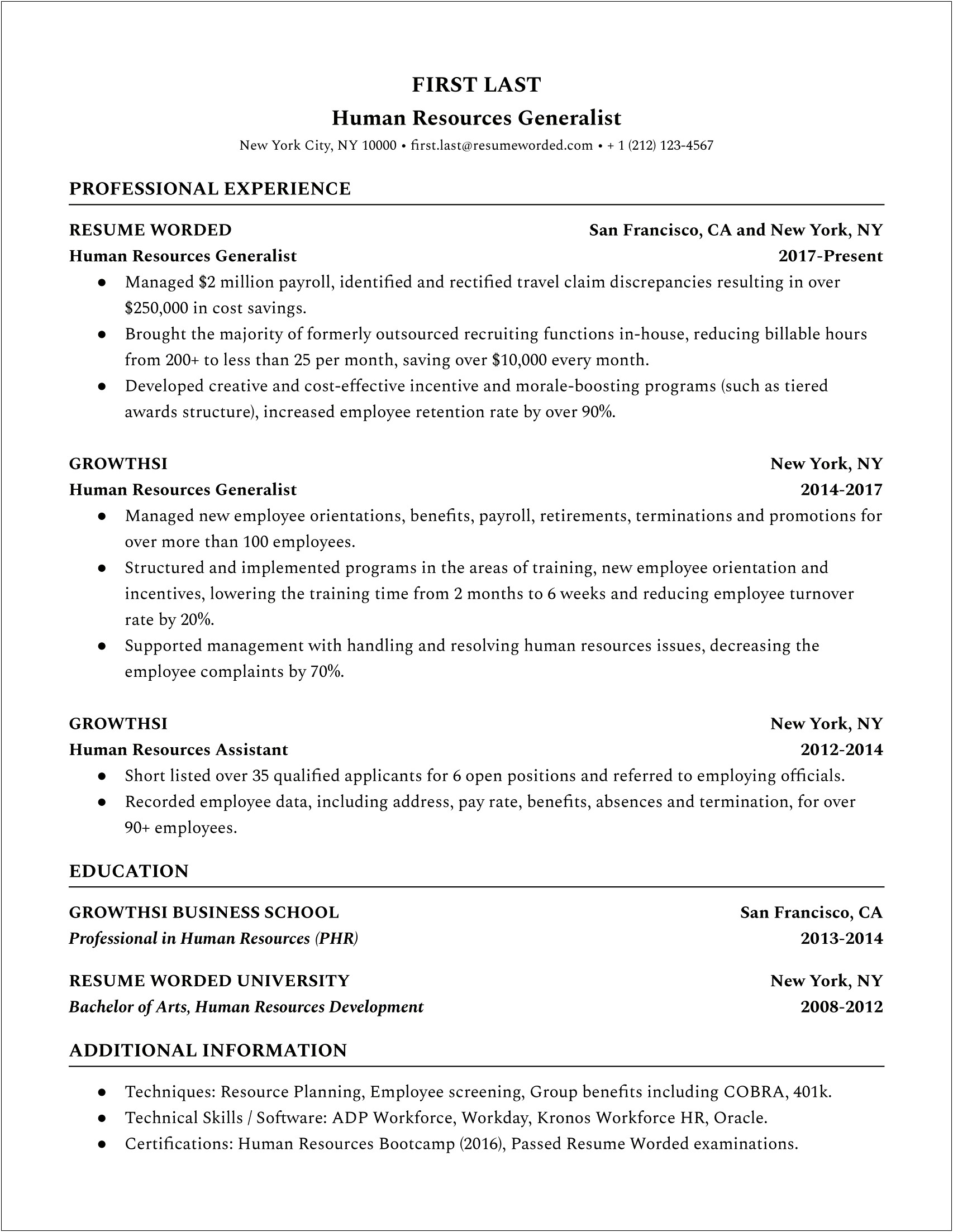 Sample Resume Of An Hr Recruiter