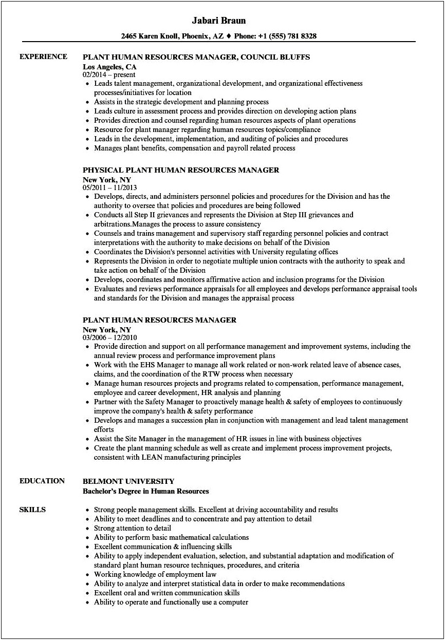Sample Resume Of An Human Resource Manager