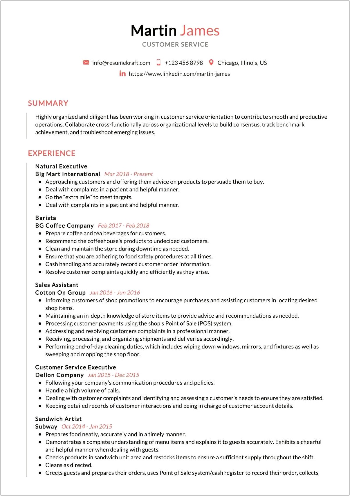 Sample Resume Of Client Service Executive
