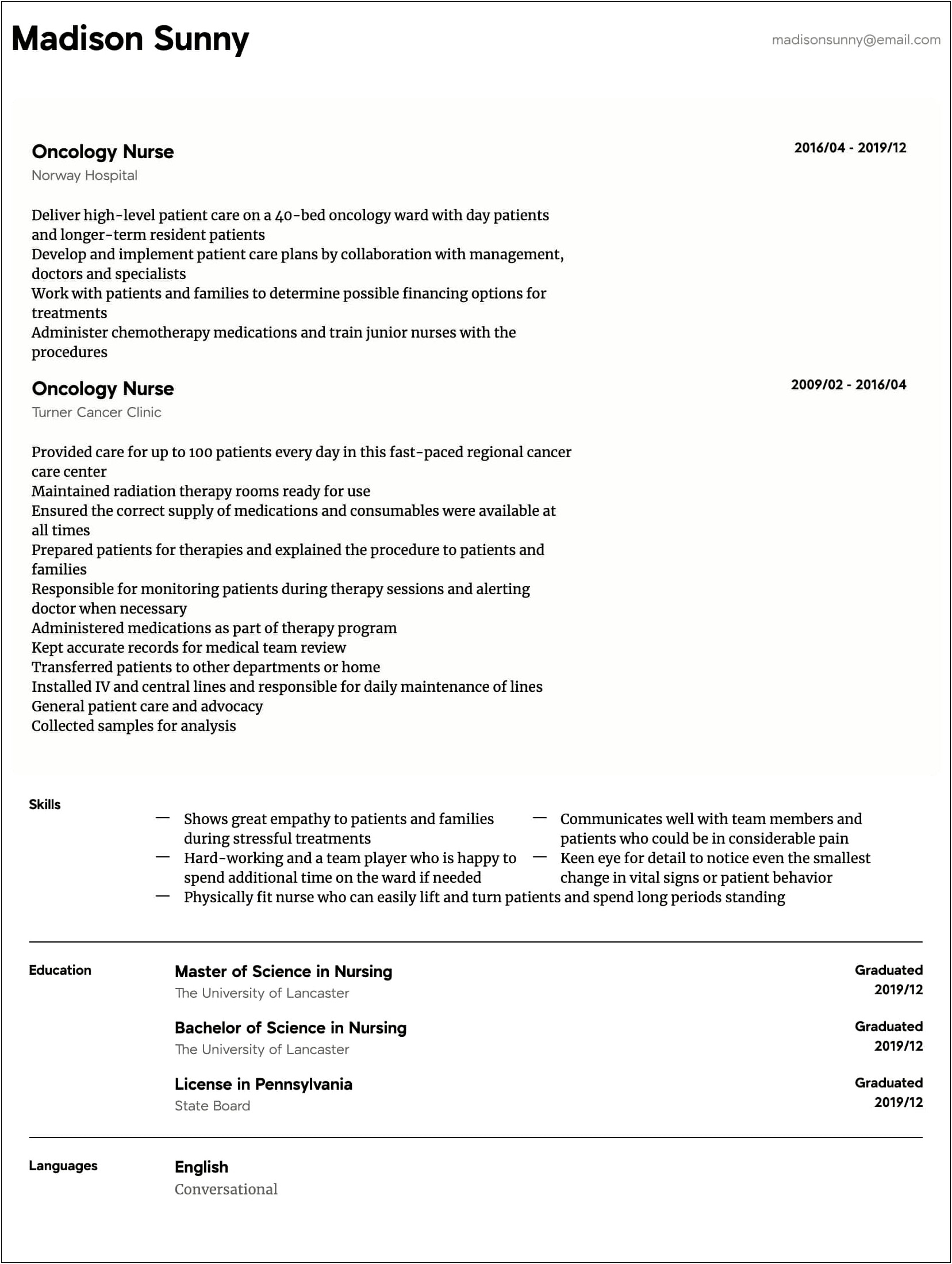 Sample Resume Of Clinical Nurse Specialist