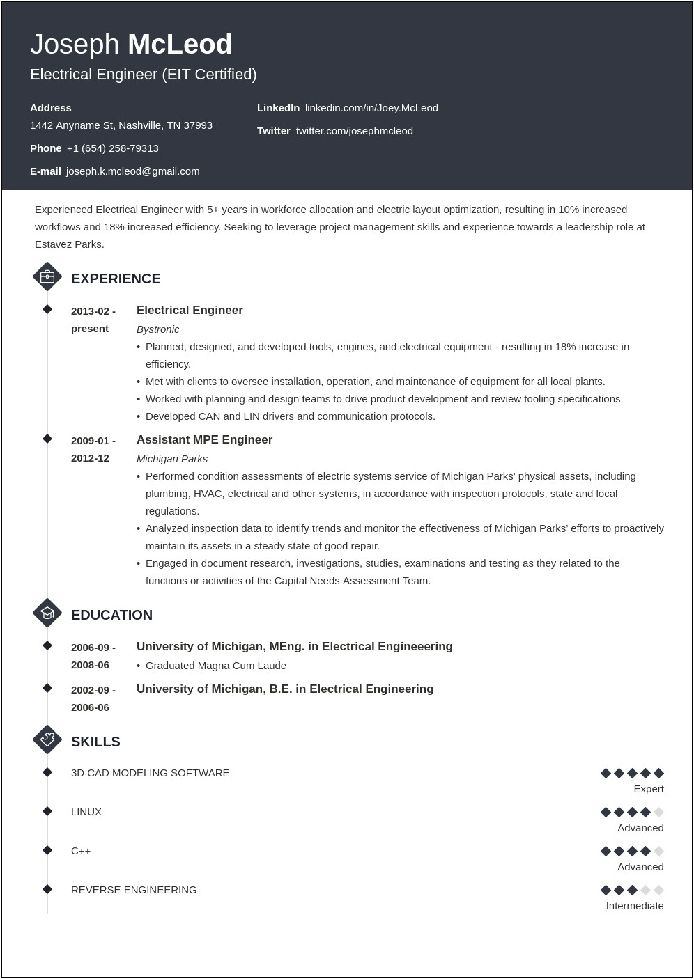 Sample Resume Of Computer And Electrical Engineering Students