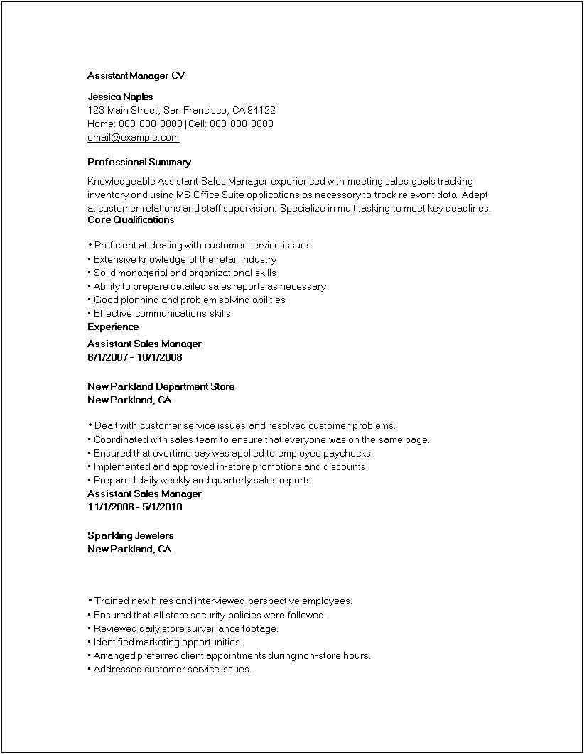 Sample Resume Of Deputy Manager Sales