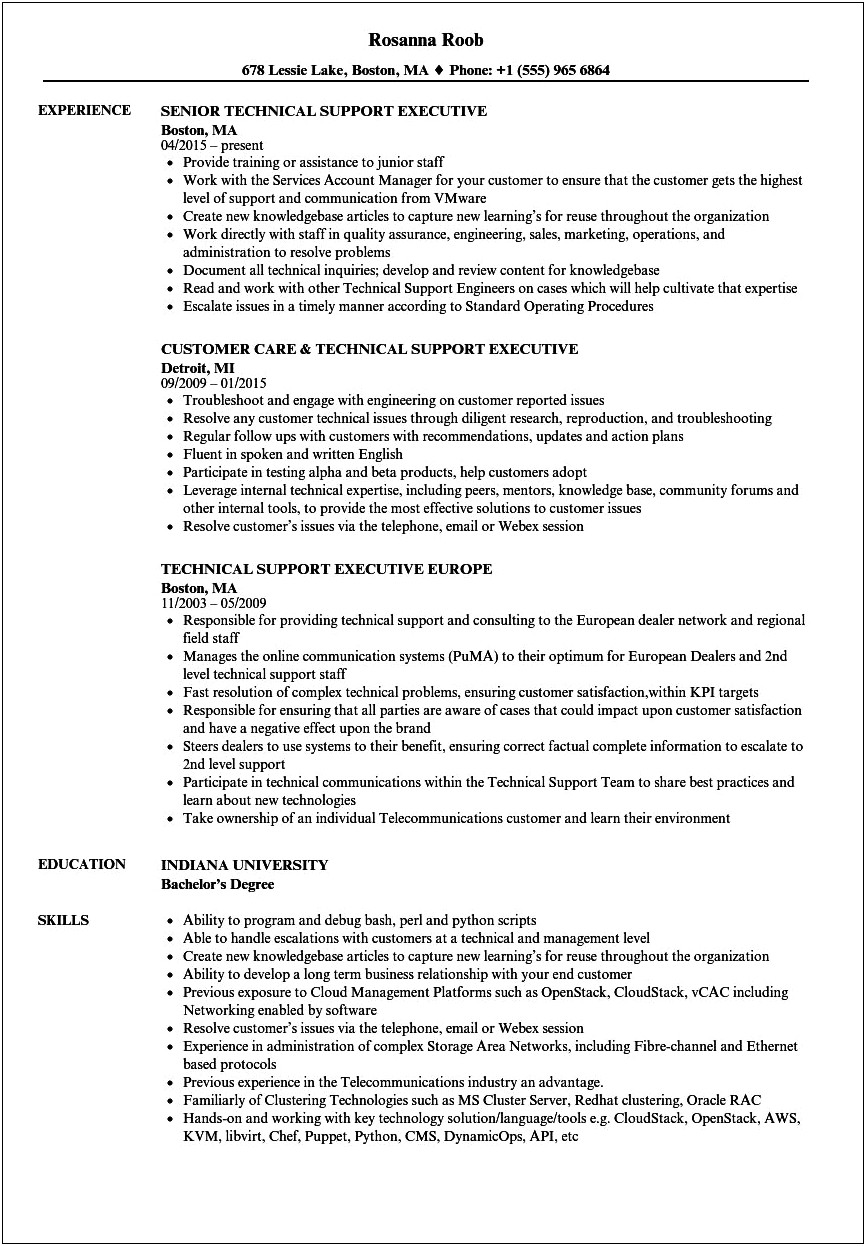 Sample Resume Of Experienced Customer Care Executive