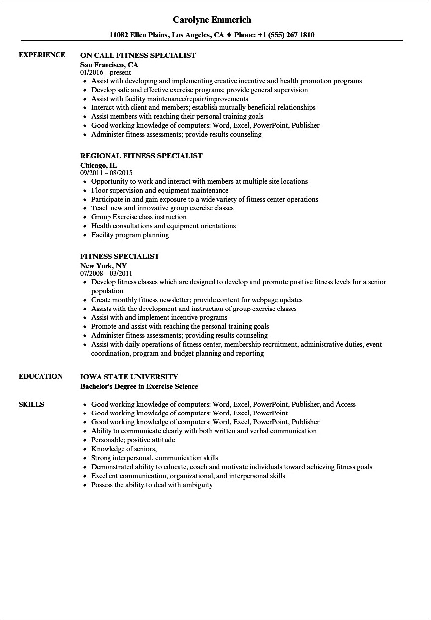 Sample Resume Of Health And Wellness Coach