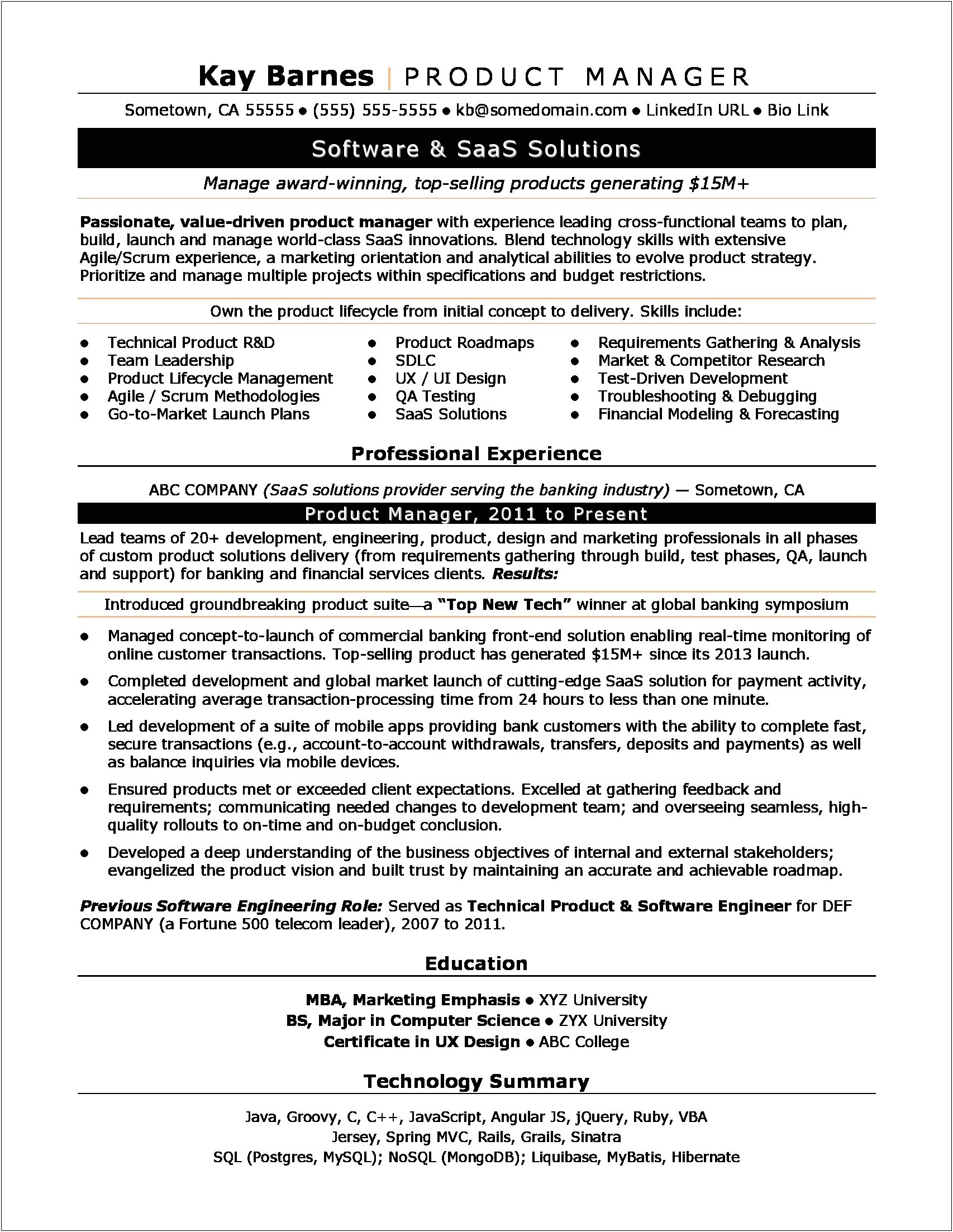 Sample Resume Of Health Care Project Manager