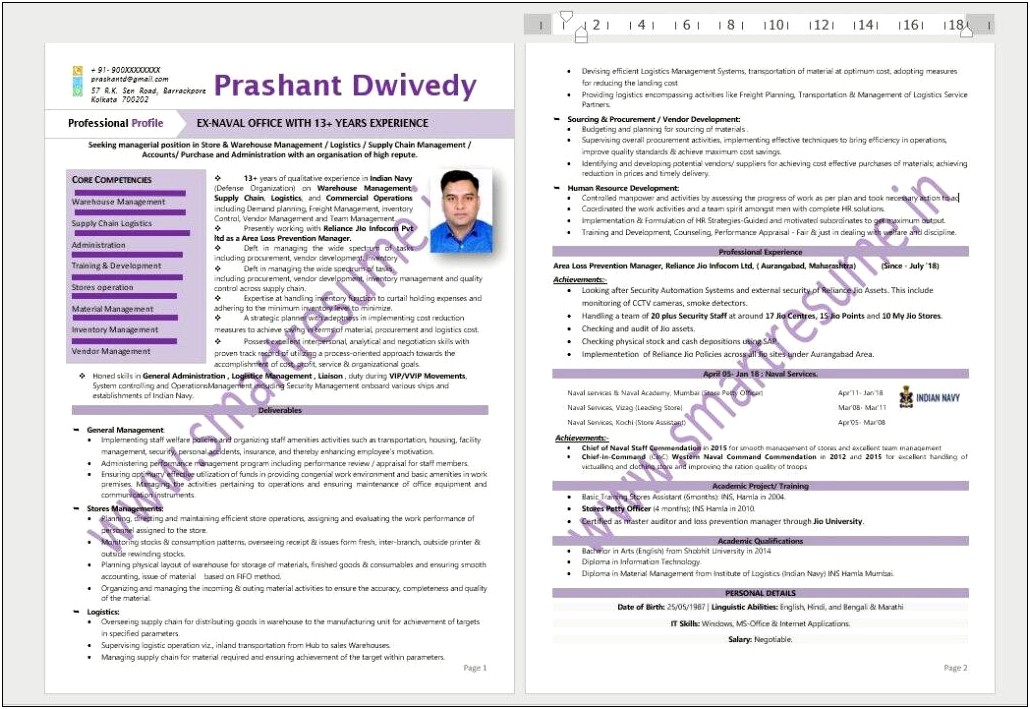 Sample Resume Of Indian Army Officer
