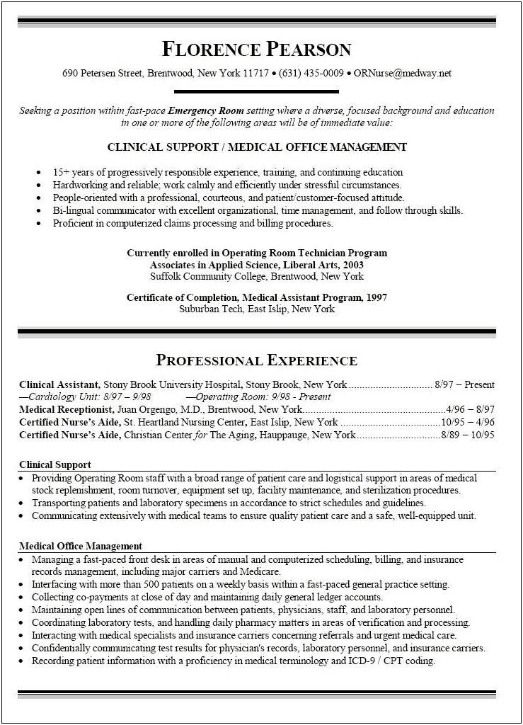 Sample Resume Of Patient Care Technician