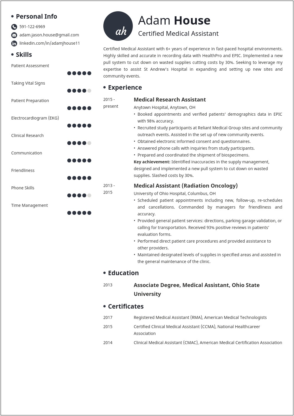 Sample Resume Of Student Medical Assistant