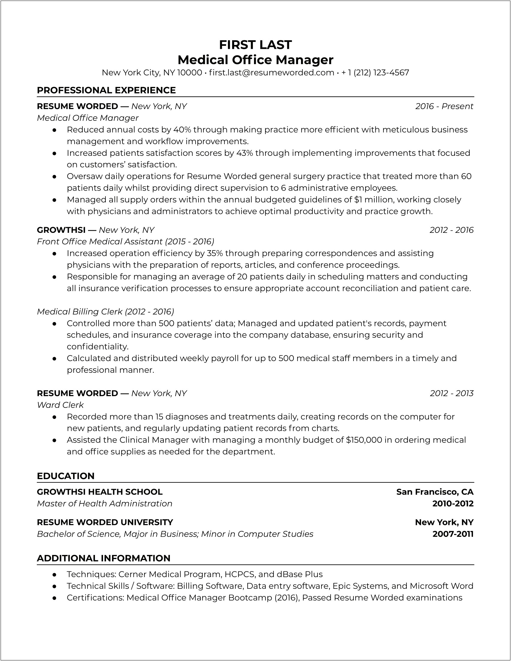 Sample Resume Office Manager Construction Company