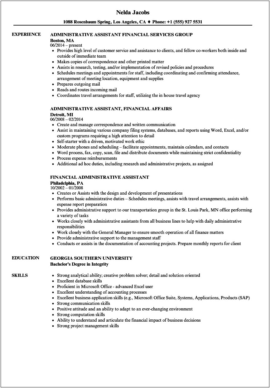 Sample Resume Profile For Administrative Assistant
