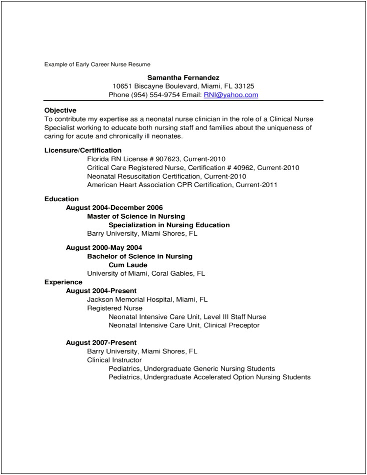 Sample Resume Registered Nurse For Masters
