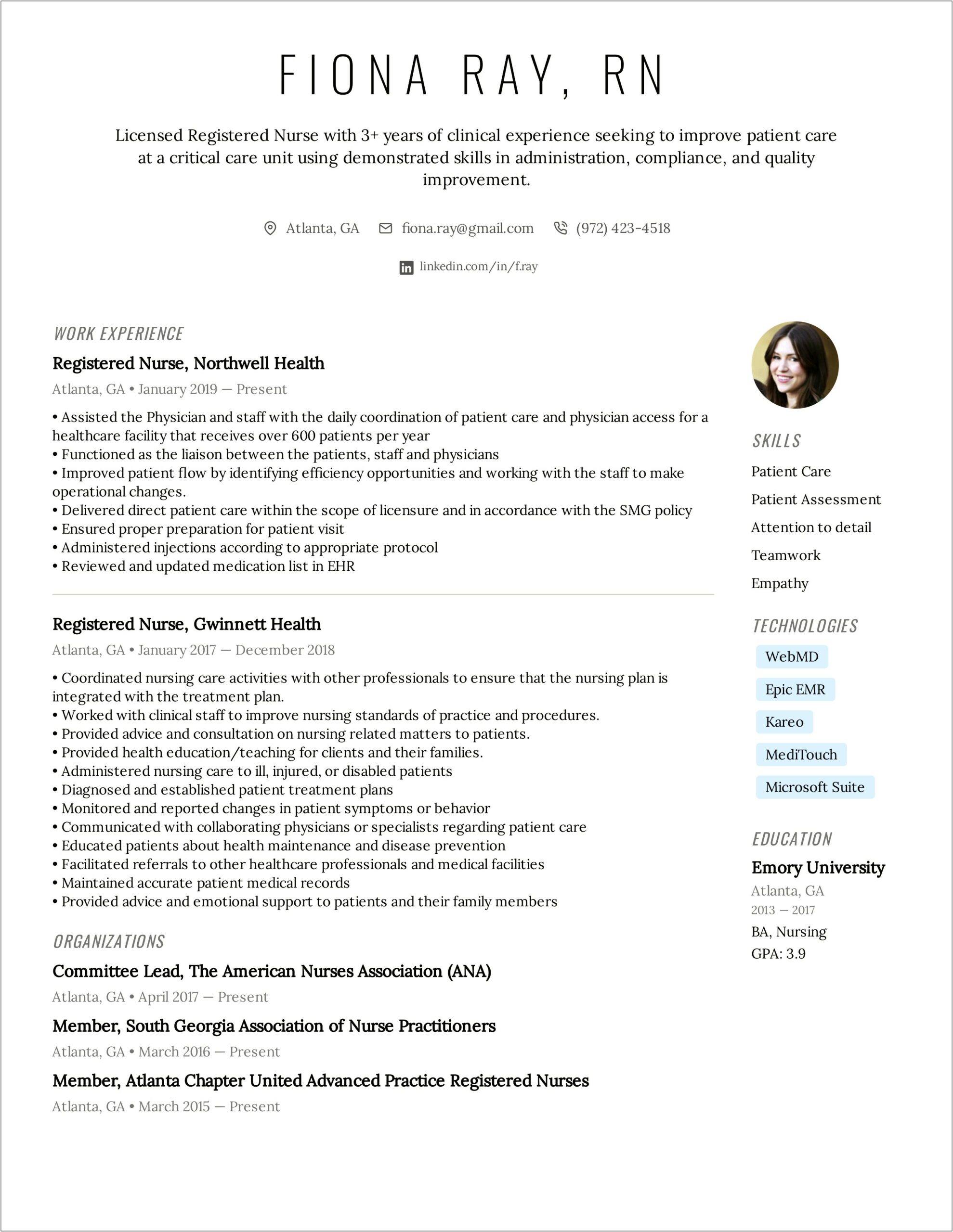 Sample Resume Registered Nurse No Experience