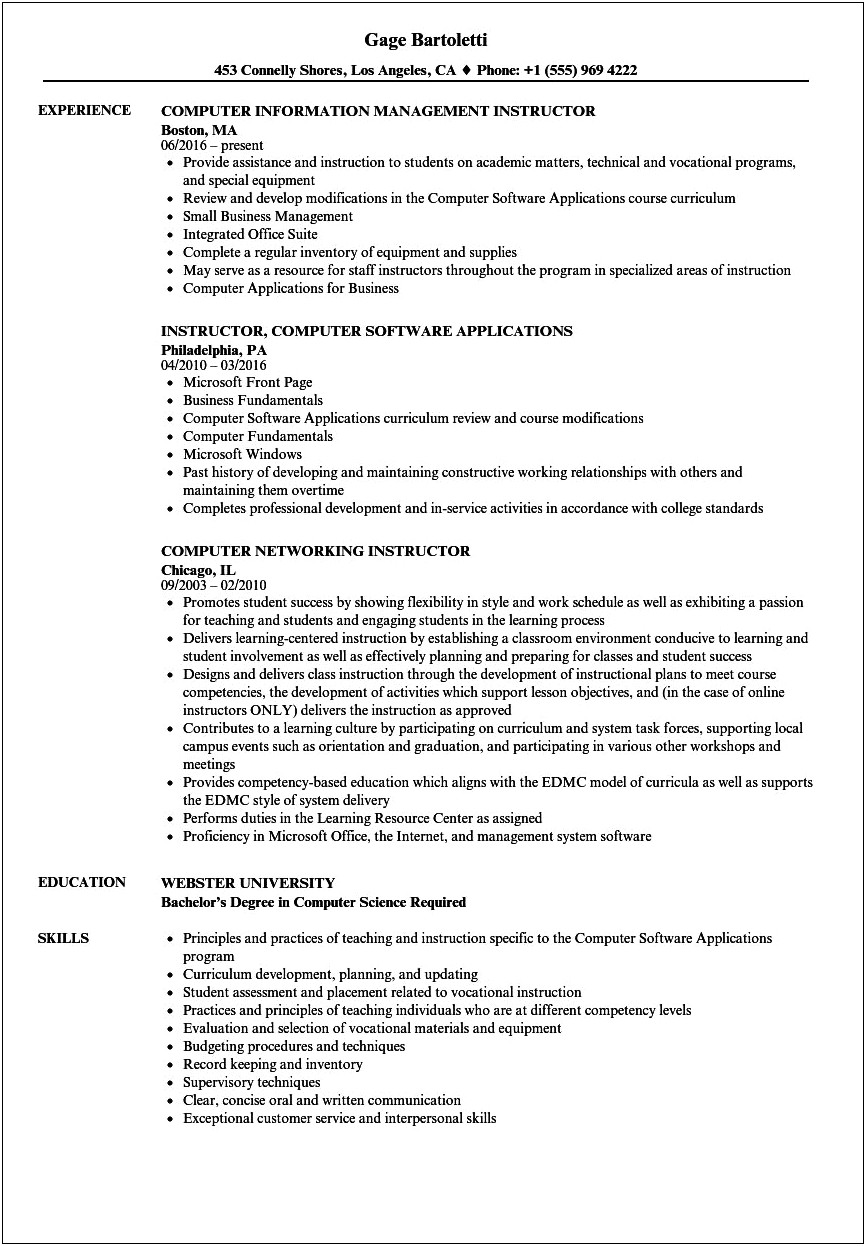 Sample Resume Science Standards And Instruction