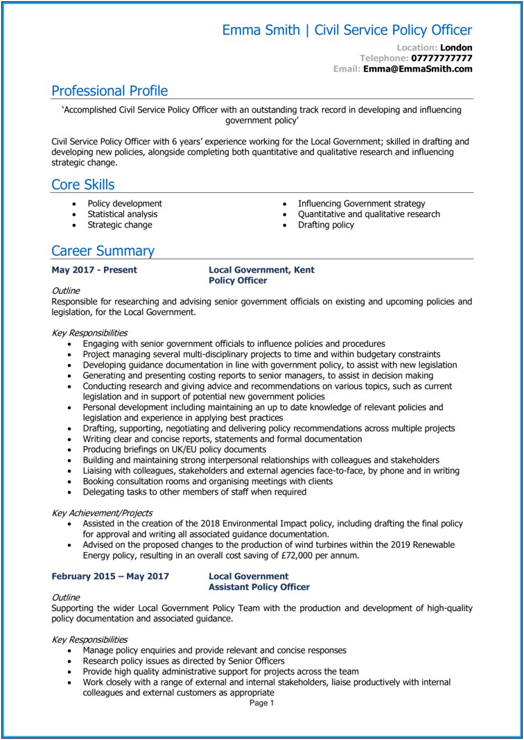 Sample Resume Sent For Government Jobs