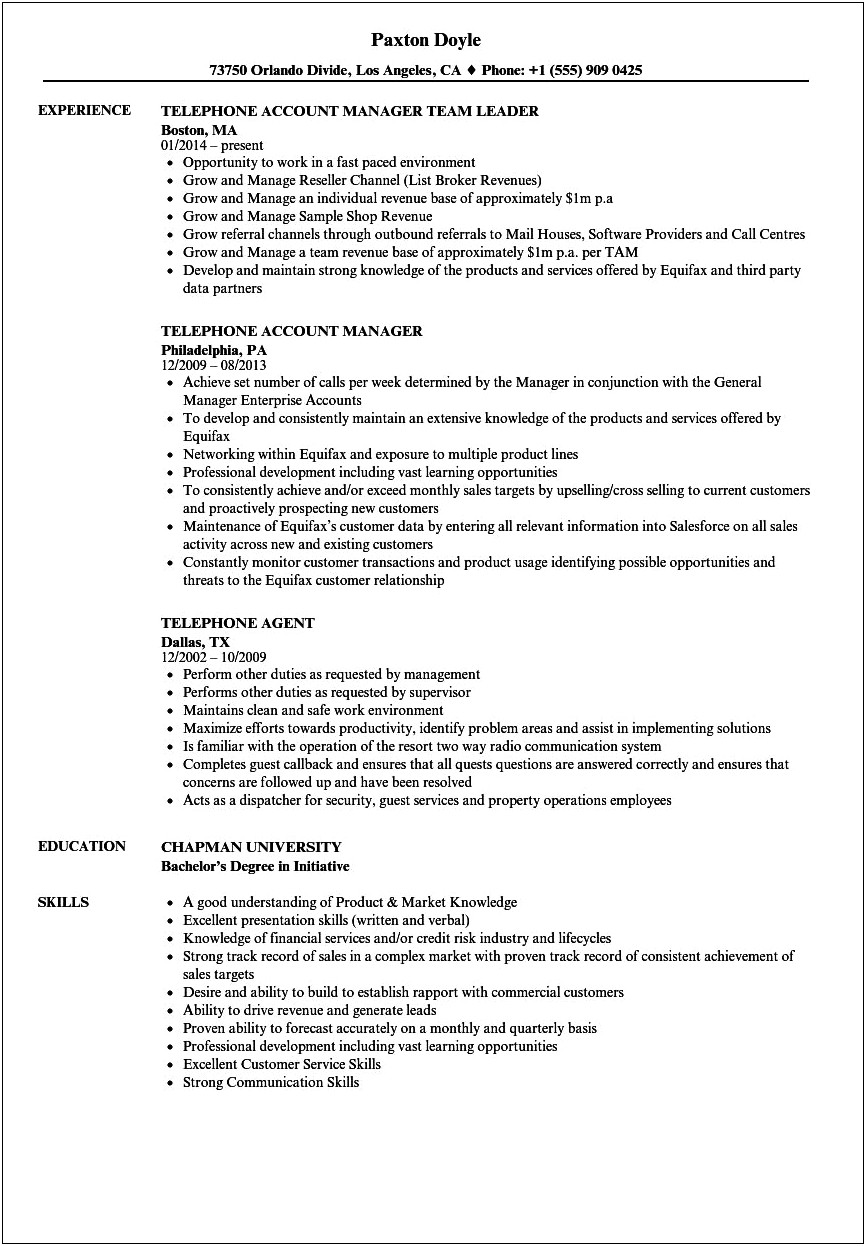 Sample Resume Showing You Have Prior Telephone Skills