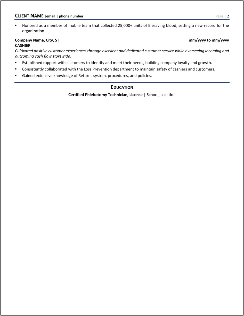 Sample Resume Skills For Patient Service Representative Phlebotomist