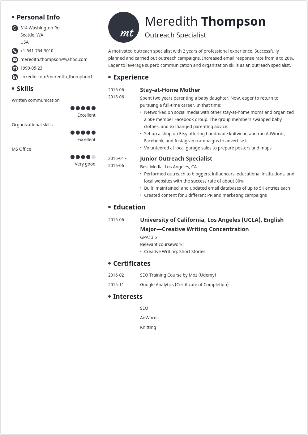 Sample Resume Stay At Home Dad