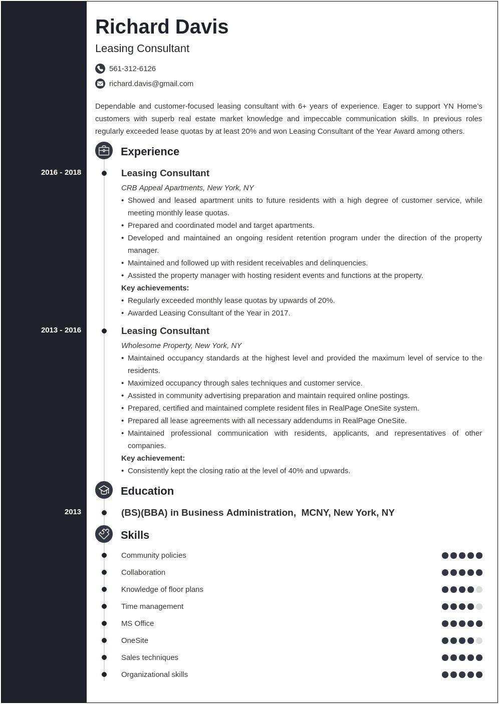 Sample Resume Summary For Leasing Consultant