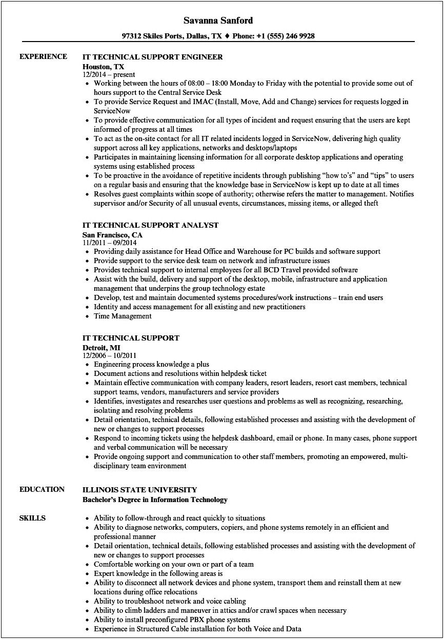 Sample Resume Summary For Technical Supposrt Professional