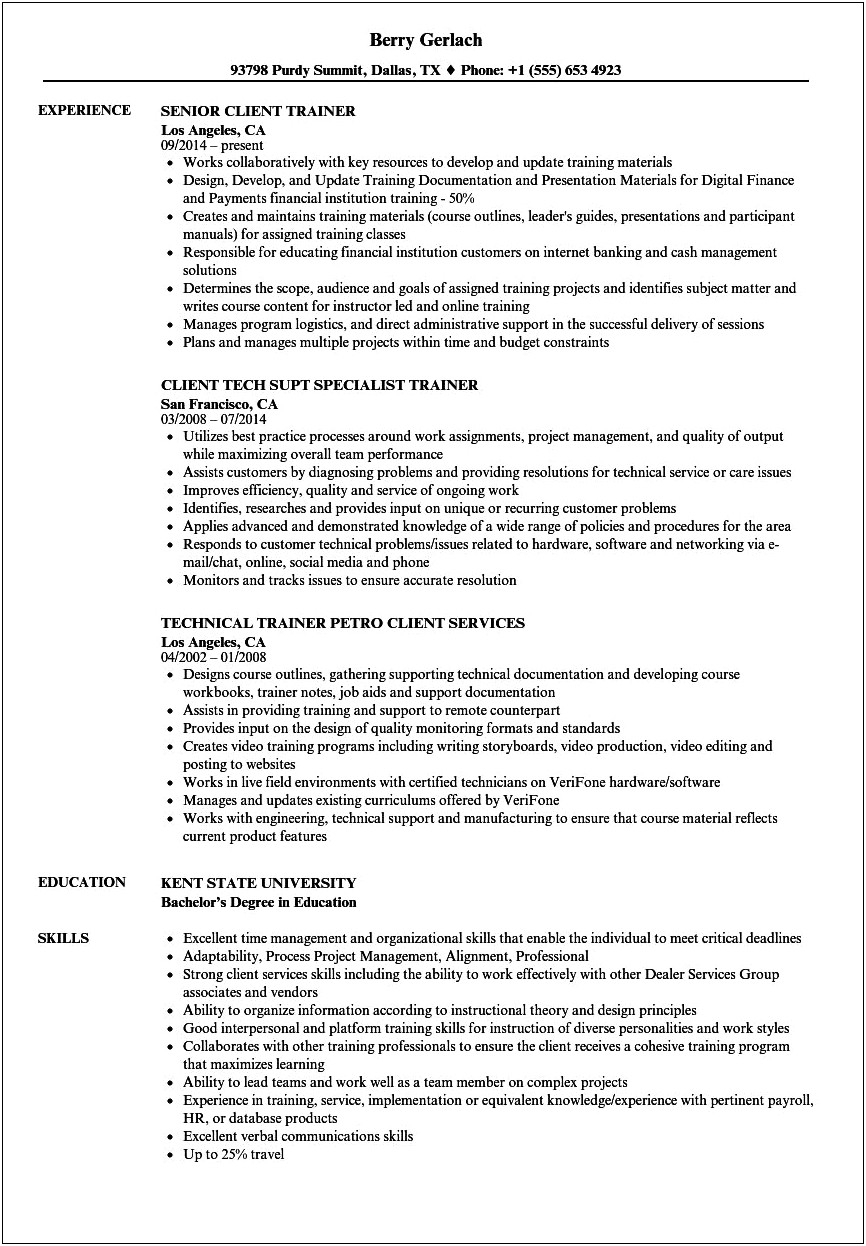 Sample Resume Summary Statement For Technical Trainer
