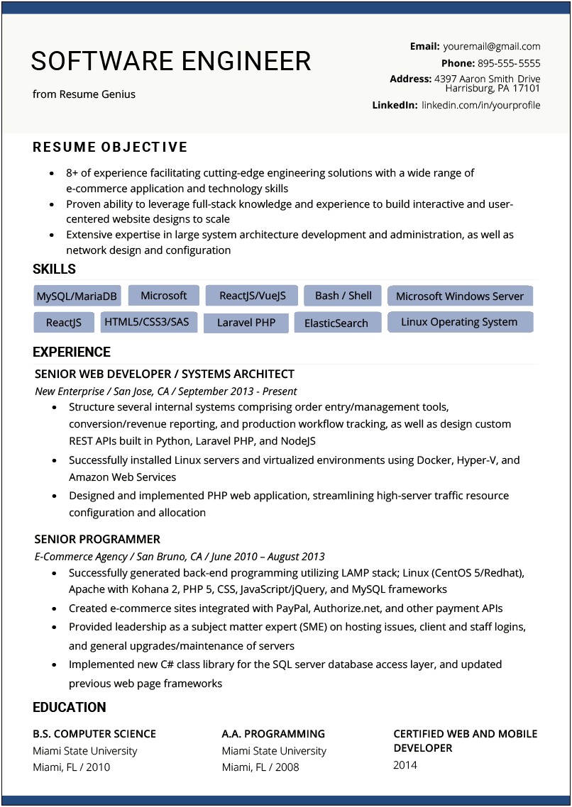 Sample Resume Templates For Engineer